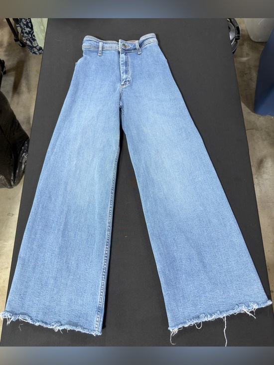 Zara Denim - Zara Y2K 90s baggy Wide Leg High-Rise Jeans Women Size 2 Light Wash Raw Hem